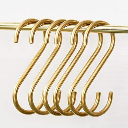 YANGQIHOME 6 Pieces, Brass S Shaped Hooks, Gold Coat Clothes Towel Hangers, Kitchen Pots Pans Coffee Cups Rack Hooks