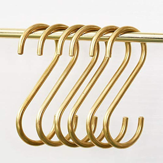 YANGQIHOME 6 Pieces, Brass S Shaped Hooks, Gold Coat Clothes Towel Hangers, Kitchen Pots Pans Coffee Cups Rack Hooks