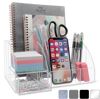 Clear Acrylic Desk Oganizer, 9 Compartments, Office Supplies and Desk Accessories Organizer, Home Decor Desktop Organizer (Clear)