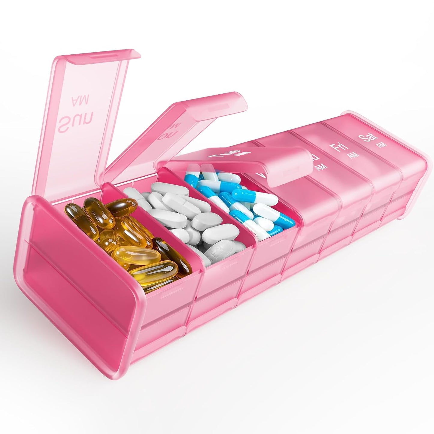 Extra Large Pill Organizer - XXL Vitamin Holder for Weekly Supplements - Double Sided Pill Box 7 Day with Big AM PM Compartments Huge Daily Medicine Dispenser 2 Times a Day Reliable and Easy-to-Use