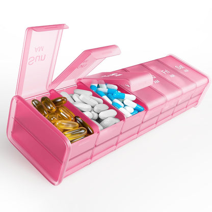 Extra Large Pill Organizer - XXL Vitamin Holder for Weekly Supplements - Double Sided Pill Box 7 Day with Big AM PM Compartments Huge Daily Medicine Dispenser 2 Times a Day Reliable and Easy-to-Use