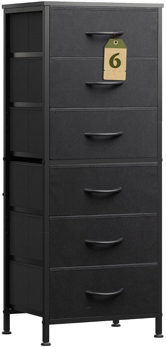 Tall Dresser for Bedroom, 6 Drawer Dresser, Black (Black)