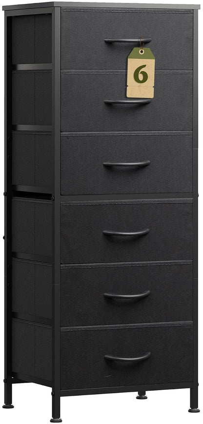 WLIVE Tall Dresser for Bedroom, 6 Drawer Dresser, Black | 6 vertical fabric drawers, Tall vertical design, Bedroom or closet use, Dresser for small spaces, Chest of drawers