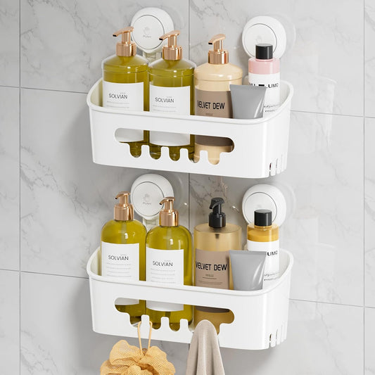 Shower Caddy Suction Cup 2 Pack, Shower Organizer... (White-2 Baskets | Plastic)