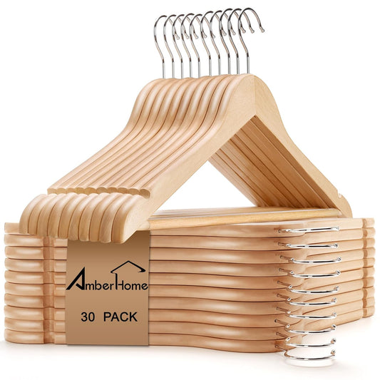 30 Pack Natural Wooden Coat Hangers, Wood Suit Han... (30 Count | Natural | Wood)