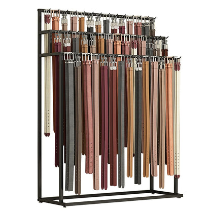 Floor Mounted Metal Belt Hanger Scarf Rack for Retail (100X40X150CM) | Men Closet Display Stand Ties Shawls Purse Shelf Painted Surface Stable Frame Multi-purpose Non-slip MovableStorage Rack