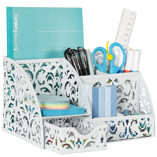 Desk Organizer and Pen Holder for Desk, Mesh Offic... (White | Metal)