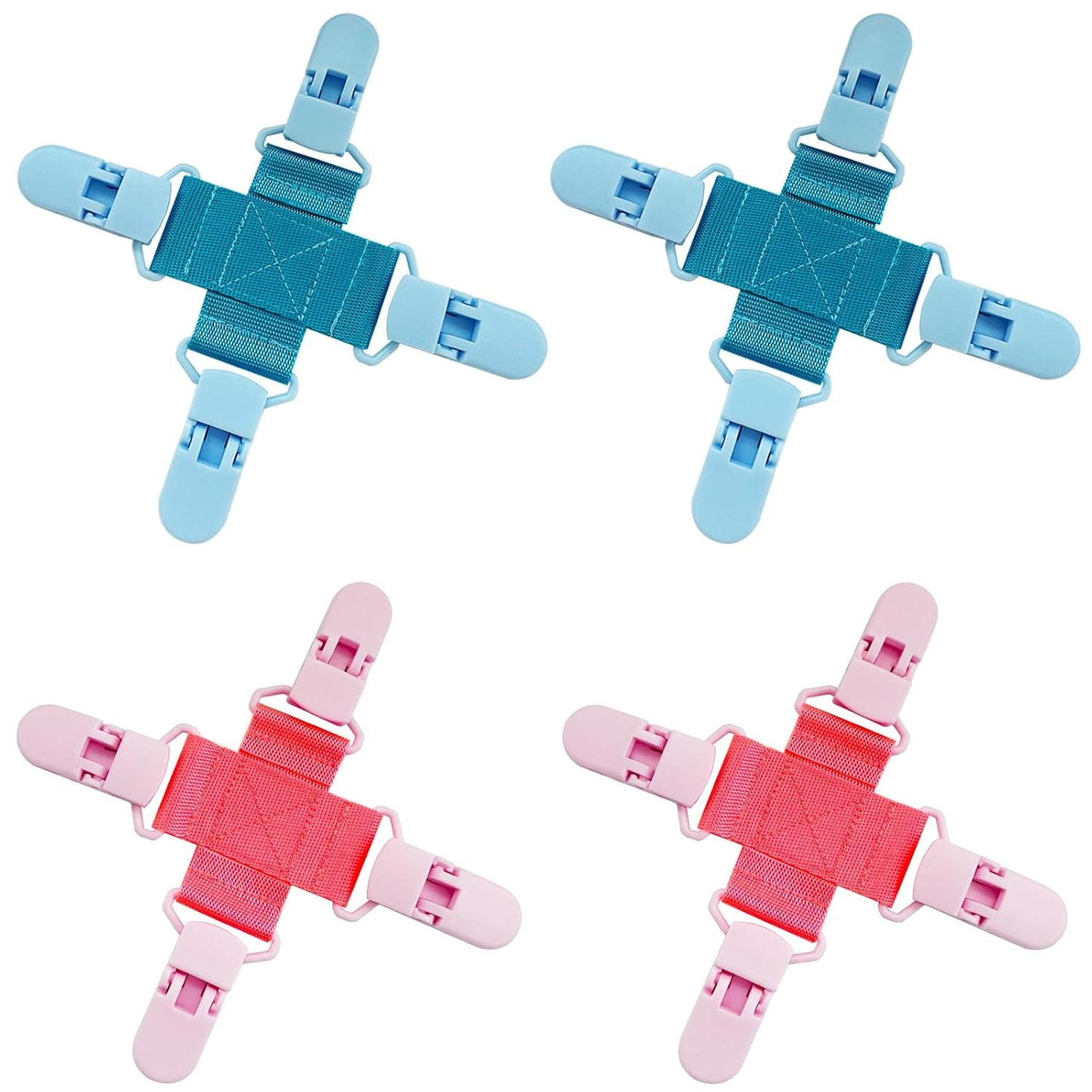 4 Pack Bed Sheet Detangler Reduces Laundry Tangles Keep Bed Sheets/Duvet Covers/Blankets from Tangling, Twisting, and Balling in Washer and Dryer, Fewer Wrinkles, Saves Time and Energy (Blue+Pink)