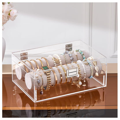 Lolalet Acrylic Bracelet Organizer Box -No Drawer | Clear Jewelry Display Holder for Bracelets, Bangles & Watches, Great Gift for Women on Birthdays， Valentine's Day