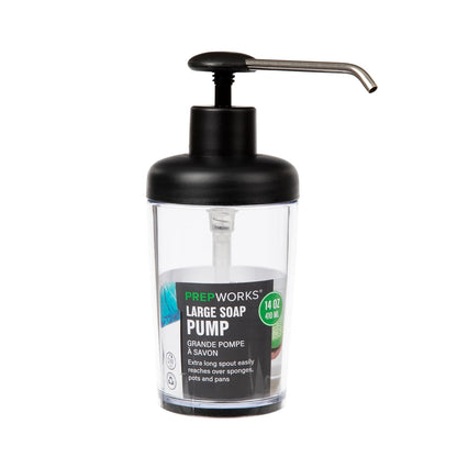 Prepworks Large Soap Pump, Extra-Long Spout, Delivers Mess-Free Soap Dispensing, Gray, 14oz