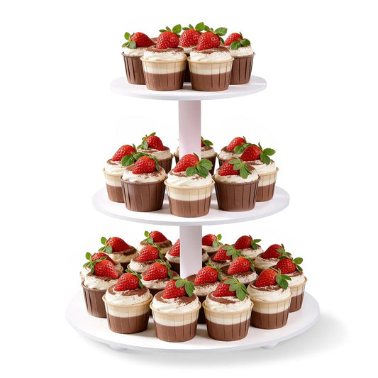 Weselljars 3-Tier Wooden Cupcake Stand:14in White Round Tiered Cake Stand,Dessert Display Stand for 33 Cupcakes,Easy to Assemble and with Instruction,Cupcake Tower for Wedding/Party/Birthday/Decor