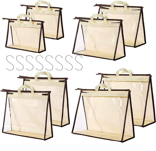 8 Pack Handbag Dust Bags Clear Purse Storage Organizer for Closet, Hanging Zipper Storage Bag for Handbags