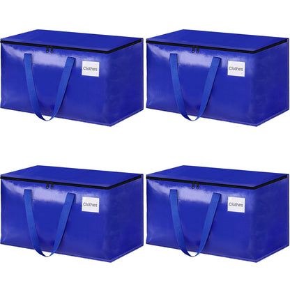 StorageRight Moving Bags, Moving Boxes, 93L 4-Pack Sotrage Bags Totes, Blue | Heavy Duty Storage Bins with Lids, Zipper, Reinforced Handles, Tag Pocket, Foldable Moving Supplies for Collge, Dorm,Travel