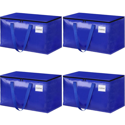 StorageRight Moving Bags, Moving Boxes, 93L 4-Pack Sotrage Bags Totes, Blue | Heavy Duty Storage Bins with Lids, Zipper, Reinforced Handles, Tag Pocket, Foldable Moving Supplies for Collge, Dorm,Travel