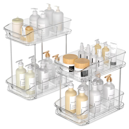 2 Tier Pull-Out Organizer for Bathroom Kitchen, Un... (2 Count | Transparent | PET)