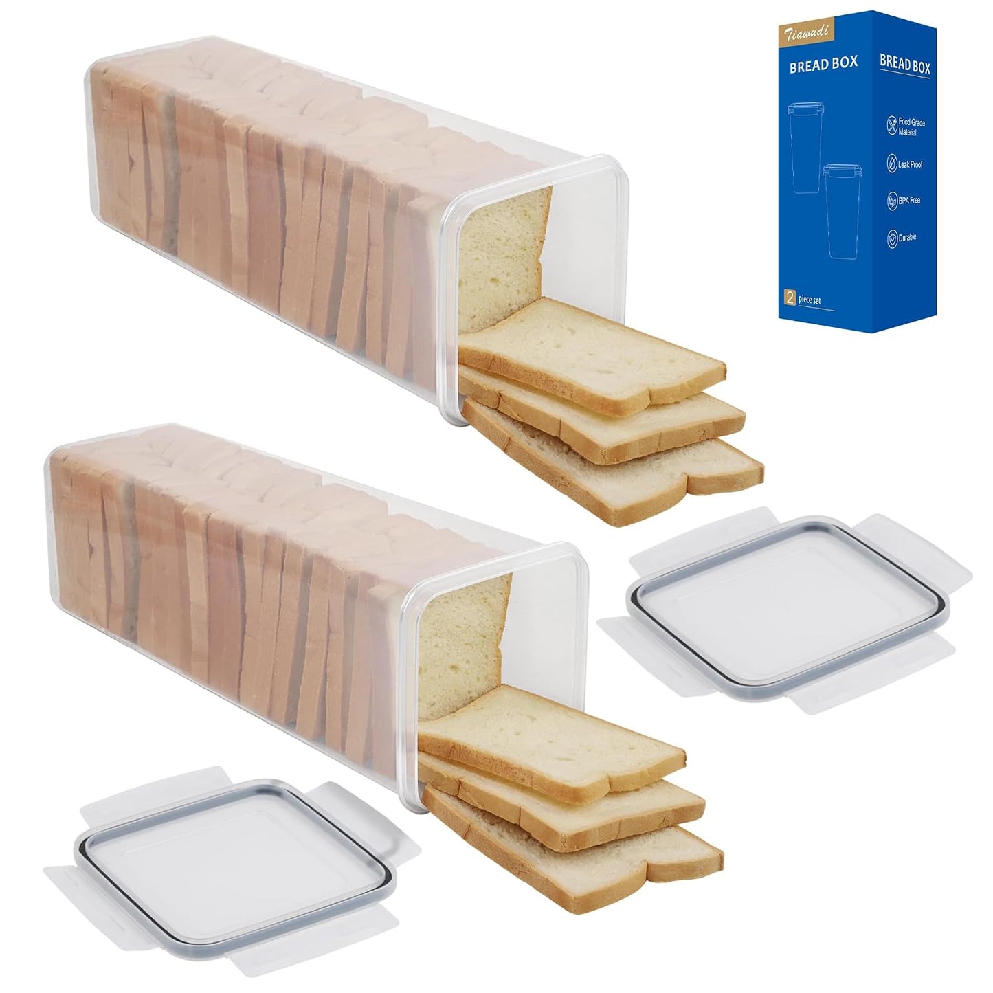 2 Pack Bread Box, Plastic Bread Container, Bread S...