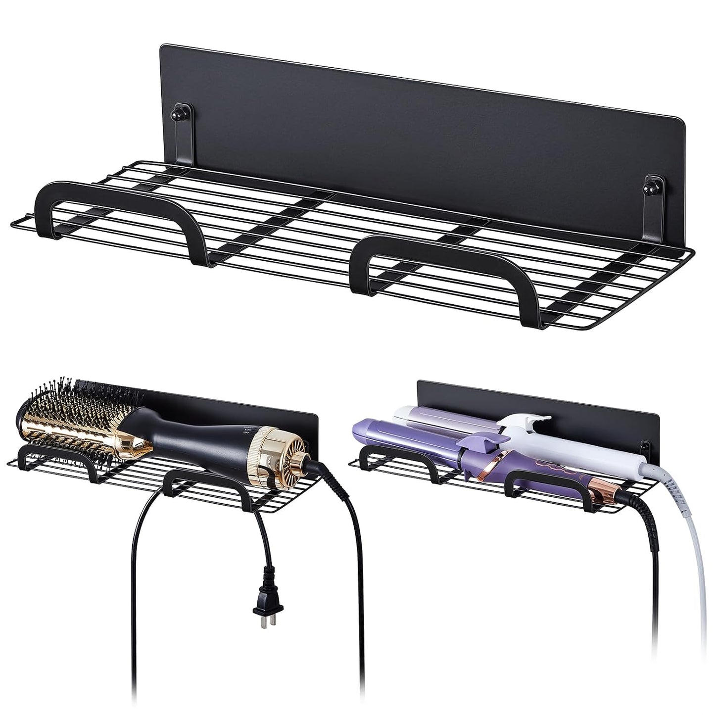 Straighteners Holder Wall Mounted Metal Hair Dryer Holder for Curling Wands Accessories Adhesive Curling Iron Holder Hair Tool Organizer for Vanity Bathroom Barber Shops (Black)