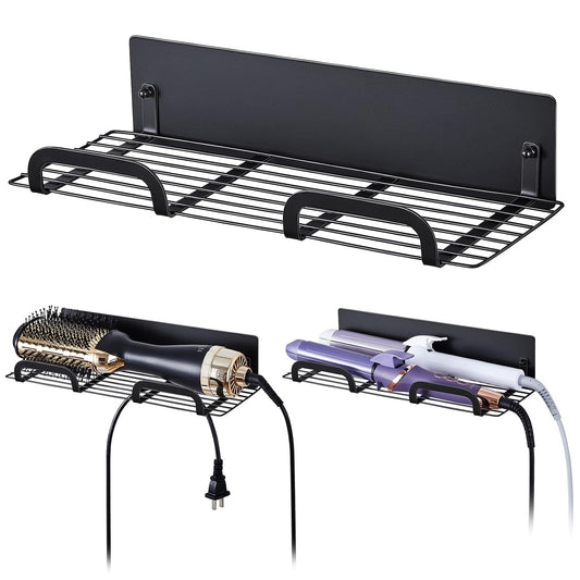 Straighteners Holder Wall Mounted Metal Hair Dryer Holder for Curling Wands Accessories Adhesive Curling Iron Holder Hair Tool Organizer for Vanity Bathroom Barber Shops (Black)