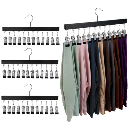 Legging Organizer for Closet Hanging 4 Pcs Pant Legging Hanger with 12 Clip | For Closet,Hold 48 Pants, Jeans, Hats, Shorts, Socks, 360° Rotating Space Saving Hanging Clothes Organizer for Closet Storage