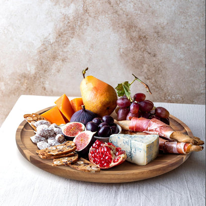 Acacia Round Wood Serving Tray for Ottoman Coffee Dining Table Decorations | Large Wooden Decorative Tray Kitchen Counter Island Home Decor Circle Candle Holder Trays Living Room Centerpiece Accessories