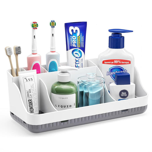 Bathroom Counter Organizer and Storage, 7 Slots De... (White Grey | Plastic)
