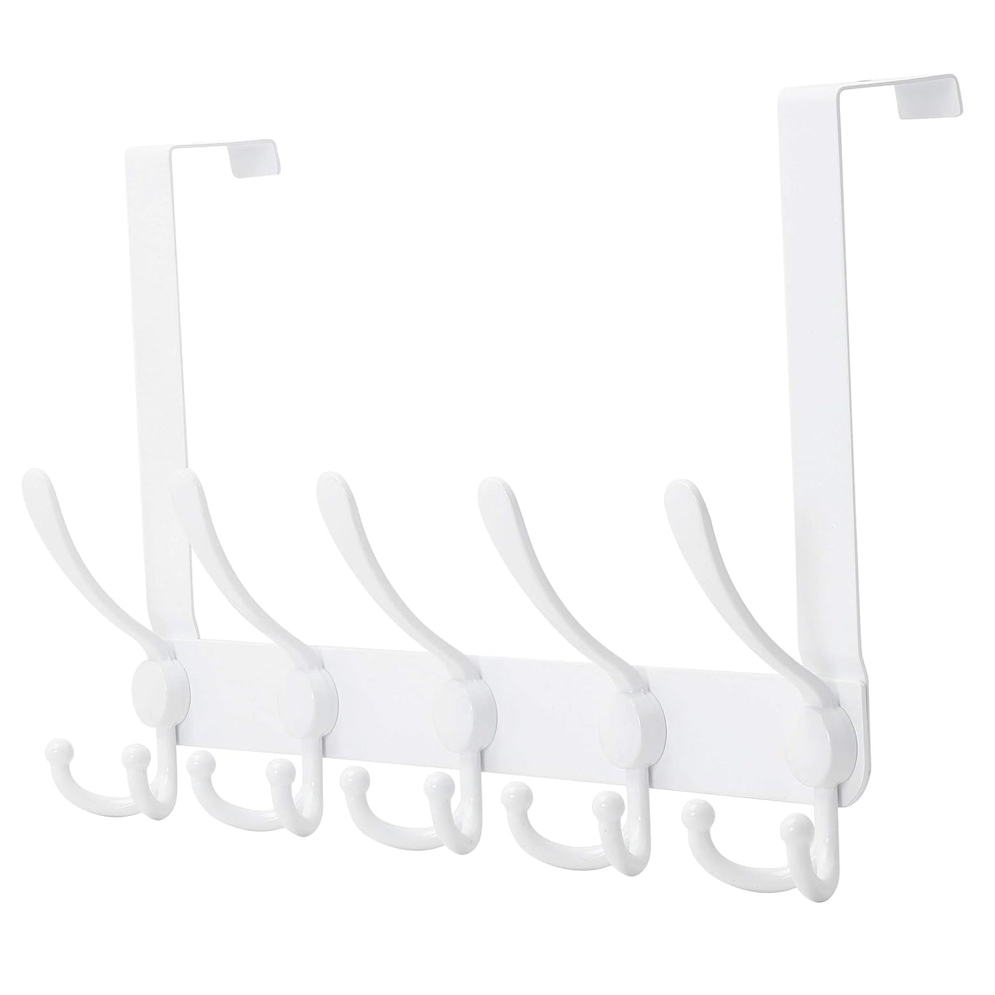 Over The Door Hook Hanger - Fits 1 3/8" to 1 3/4" Standard Doors | 5 Tri Hooks Heavy Duty Towel/Coat Rack | Door Organizer for Clothes, Jackets, Hats, Towels, White