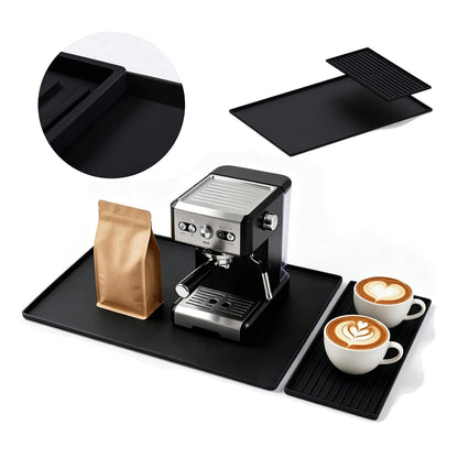Silicone Coffee Mat 24 x 16 in with Tray, Classic Black | Coffee bar mat for countertop use, coffee station mat or coffee machine mat with removable tray and 0.47 in raised rim.