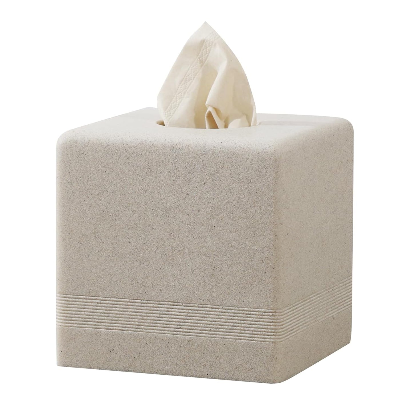 Tissue Box Cover Square, Sandstone Look Facial Tissue Holder,Beige | Simple Modern Cube Toilet Paper Holder Case Dispenser,Home Decorative,for Bathroom Bedroom Living Room Office Hotel Cafe Bar