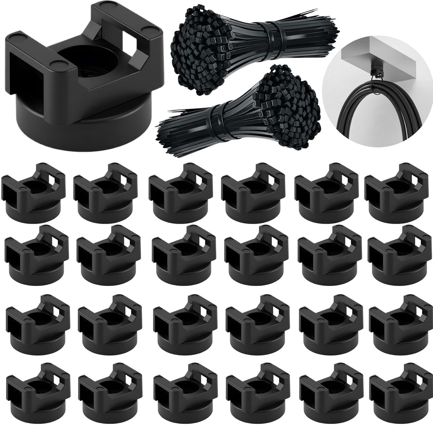 225-Pc Magnetic Cable Ties Set,Magnetic Zip Tie Mounts & Cable Ties | Magnetic Wire Holder, 25 Magnetic Cable Holders & 200 Zip Ties, Magnet Cable Tie Mounts for Cables, Wires, Cords, Hoses-22 mm