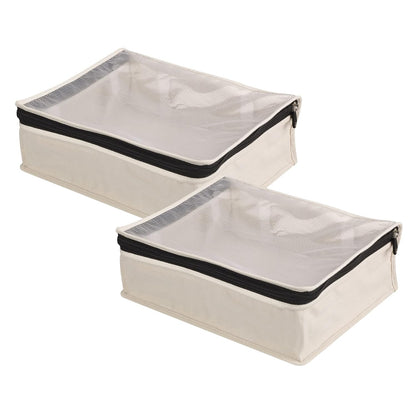 Household Essentials Canvas Sweater Storage Bags, 2-Pack, Breathable Cotton, Under-Bed Zippered Storage with Clear Top Window, Stackable, Cedar Insert Compatible (Not Included), Natural