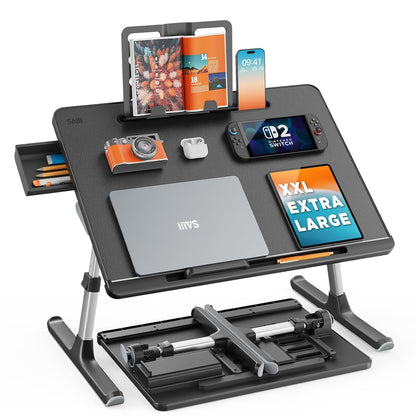 Laptop Lap Desk for Bed, SAIJI X-Large Adjustable Laptop Table | XXL-Extra Large, Foldable Laptop Stand for Bed, with Storage Drawer & Bookstand, for Eating, Working, Gaming, Drawing