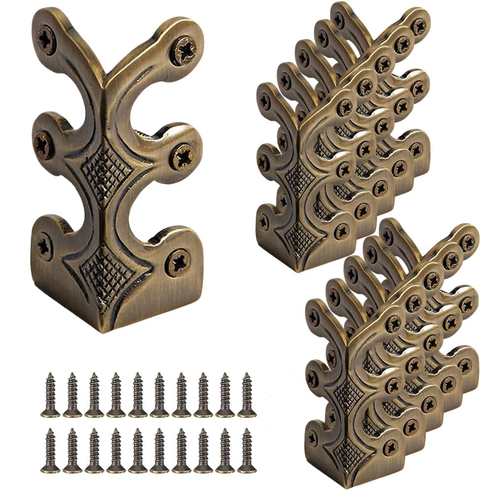 24 pcs Solid Brass Baseboard Corner Protectors, Skirting Board Corner Protectors, Vintage Metal Corner Protector Table Corner Edge Cover Safety Bracket with Screws (Bronze)
