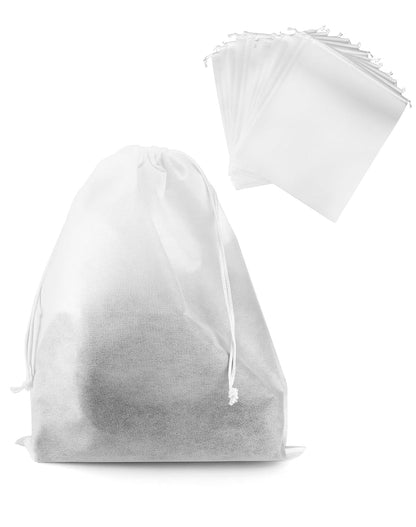 QWORK Drawstring Dust Covers, 12 Pcs Breathable Non-woven Fabric Large Cloth Storage Pouch String Bag for Handbags Purses Shoes