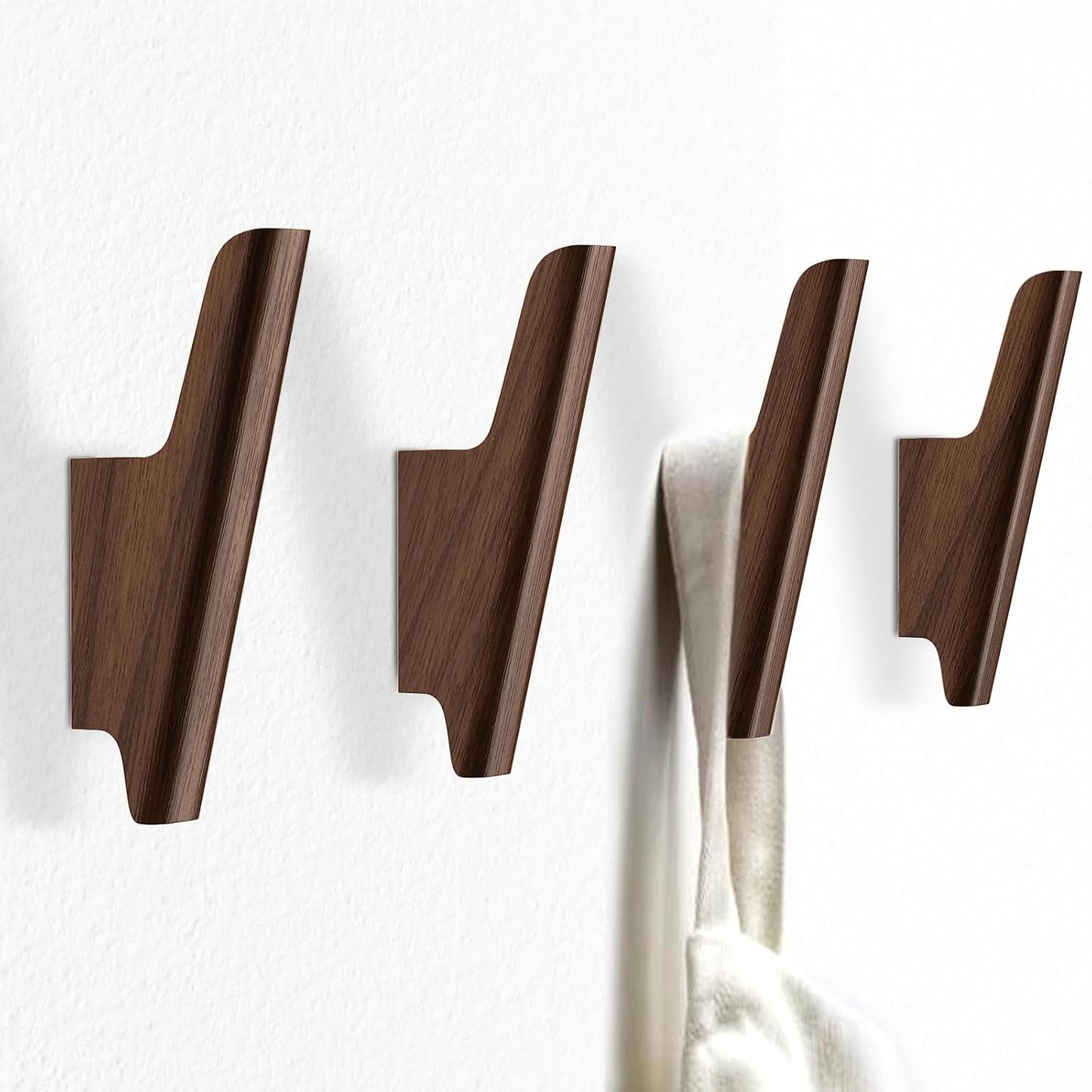 Wood Wall Hooks 4 Pack Coat Hooks Wall Mount, Towel Hooks for Bathrooms | Walnut Wooden Hooks for Hanging Hat, Bag, Backpack, Purse, Robe, Rustic Decor Coat Hooks for Wall Entryway Hooks(Walnut Dark)