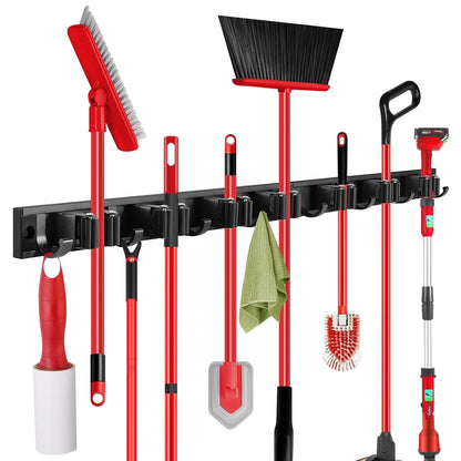 2 Pack Wall Mount Broom Holder with Sliding 3 & 4 Racks 4 Hooks，Mop Hanger | 15-30'' Broom Hanger Wall Mount,Aluminum Alloy Broom Holder Wall Mount,Broom and Mop Organizer Wall Hanging,Broom Holder