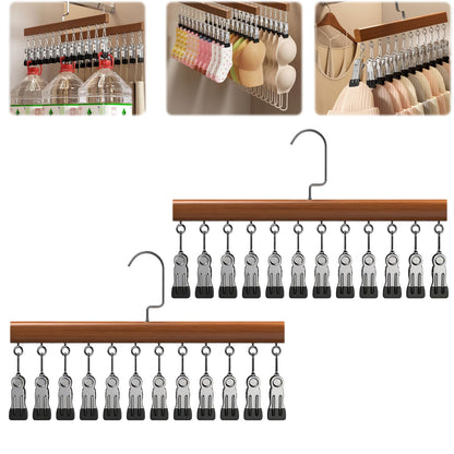 2pcs Closet Organizer with 12 Clips, Space Saving Hanging Closet Organizer, Space-Saving Hat Scarf Clothespins for Jeans Skirts Socks Pant Hangers with Clips