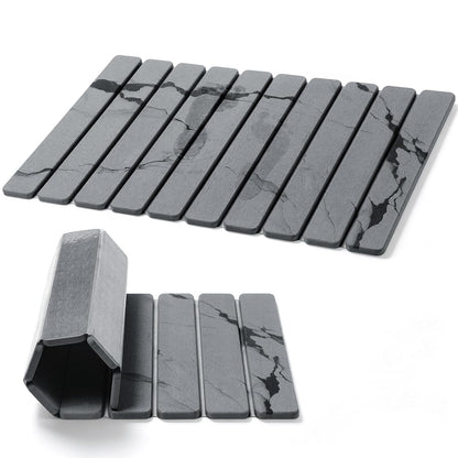 Foldable Stone Bath Mat, Non Slip Large Diatomaceous Shower Mat, Super Absorbent Quick Drying Stone Mat for Bathroom Kitchen Floor Counter Sink,Easy to Clean & Store (Dark Gray 24"×16")