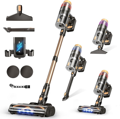 PEDOOLO Cordless Vacuum Cleaner, Upgraded 650W 55KPA 70Mins Vacuum Cleaners for Home, Self-Standing Stick Vacuum, Wall Mount Charge & Touch Screen, Anti-Tangle for Pet Hair Carpet Hardwood Floor Car