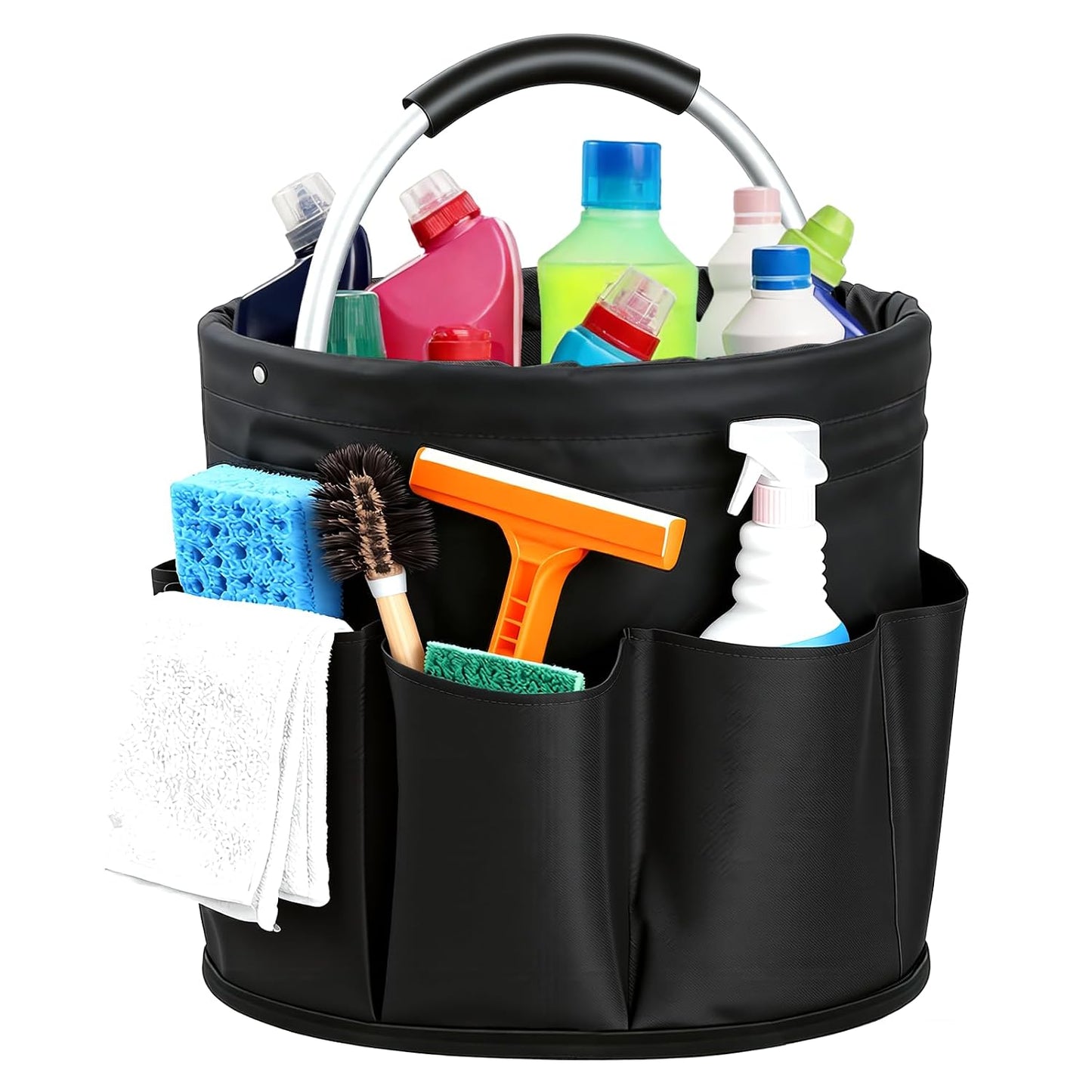 Cleaning Caddy with Handle, for Cleaning Supplies Organizer Bucket | Foldable Storage Tote with 6 Pockets,17L Large Capacity Basket for Household Organizer,Laundry Room,Bathroom & Home