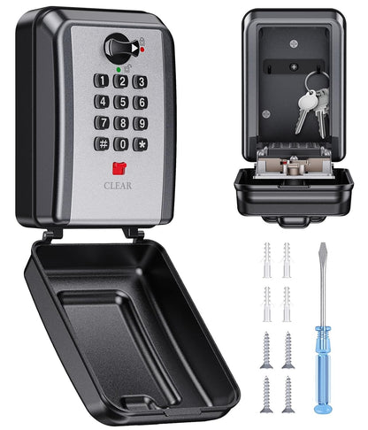Wall-Mounted Key Lock Box, 12 Digit Combination Lock Box for Keys with Code, Large Capacity & Weatherproof Outdoor Lockbox, Key Safe Storage Lock Box for Home, Office, Garage, Sliver