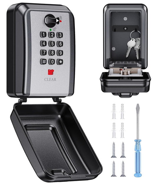 Wall-Mounted Key Lock Box, 12 Digit Combination Lock Box for Keys with Code, Large Capacity & Weatherproof Outdoor Lockbox, Key Safe Storage Lock Box for Home, Office, Garage, Sliver