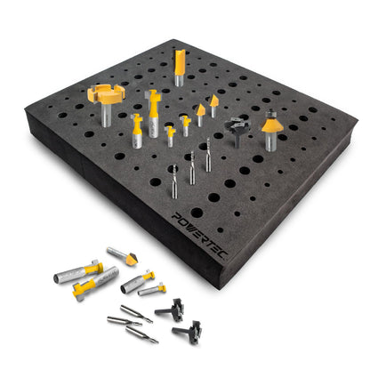 POWERTEC Router Bit Storage Inserts for 110 Bits, 50PCS 1/2" and 60PCS 1/4" Shank Router Bits, Routers Bit Holder, Bits Organizer with High Density Foam, Fits Toolbox, Drawer, Workstation (71046)
