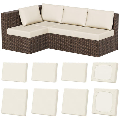 8Pcs Outdoor Cushion Covers, Stretch Patio Furniture Couch Chair Slipcovers | Washable, Pet Friendly, Seat Replacement Covers, Soft Sofa Slip Covers, 4-Large+4-Rectangle 20-27", Easy Renew, Beige