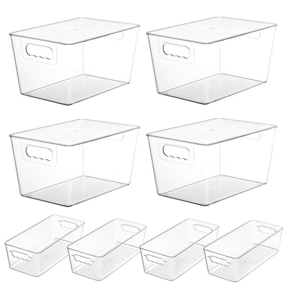 8 Pack Clear Storage Bins with Lid Set for Pantry... (Clear | Plastic)