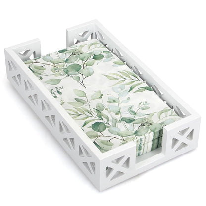 Guest Towel Holder for Bathroom Napkin Holder Wooden Paper Hand Towel Tray | White Dinner Napkin Holders for Table Bathroom Paper Towel Holder Wood Decor Counter Flat Disposable Hand Towel Holder Basket