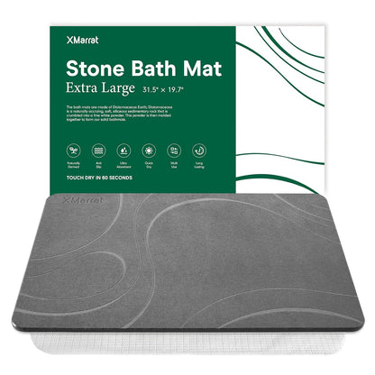 Extra Large Stone Bath Mat, Diatomaceous Earth Mat, 31.5"x19.7" | Super Absorbent, Modern Quick Drying Diatomite Bathmats, Non-Slip Base, Easy Clean for Shower Floor & Bathroom (Dark Gray)