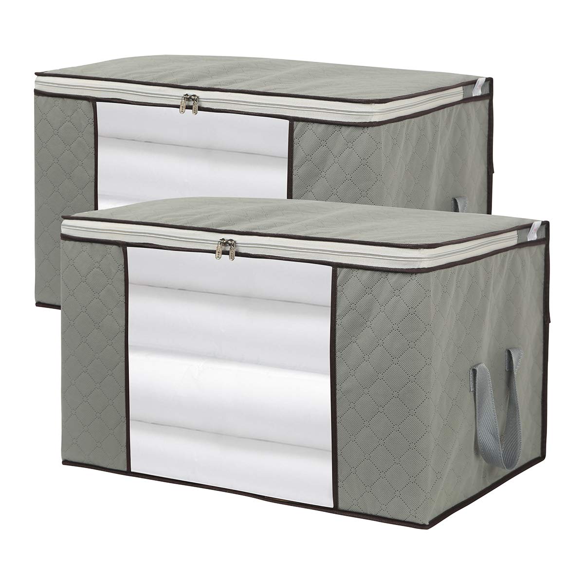 2 Pack Foldable Large Storage Bags for Clothes, Comforter, Quilt, Blanket | 28×20×12 inch, clear window handles, fits king comforter, under bed storage