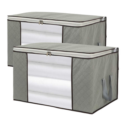 2 Pack Foldable Large Storage Bags for Clothes, Comforter, Quilt, Blanket | 28×20×12 inch, clear window handles, fits king comforter, under bed storage