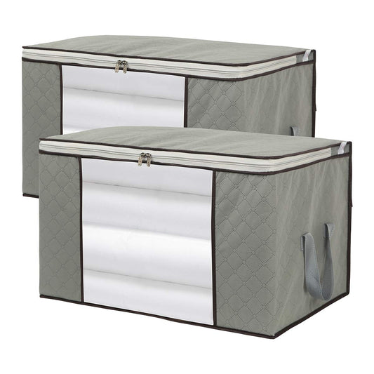 2 Pack Foldable Large Storage Bags for Clothes, Comforter, Quilt, Blanket | 28×20×12 inch, clear window handles, fits king comforter, under bed storage
