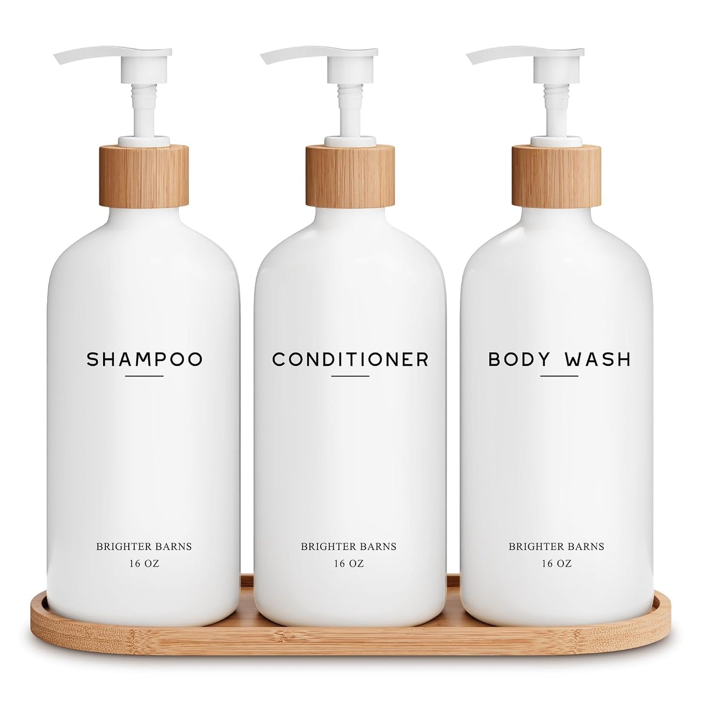 White Shampoo, Conditioner, and Body Wash Dispenser Set (White)